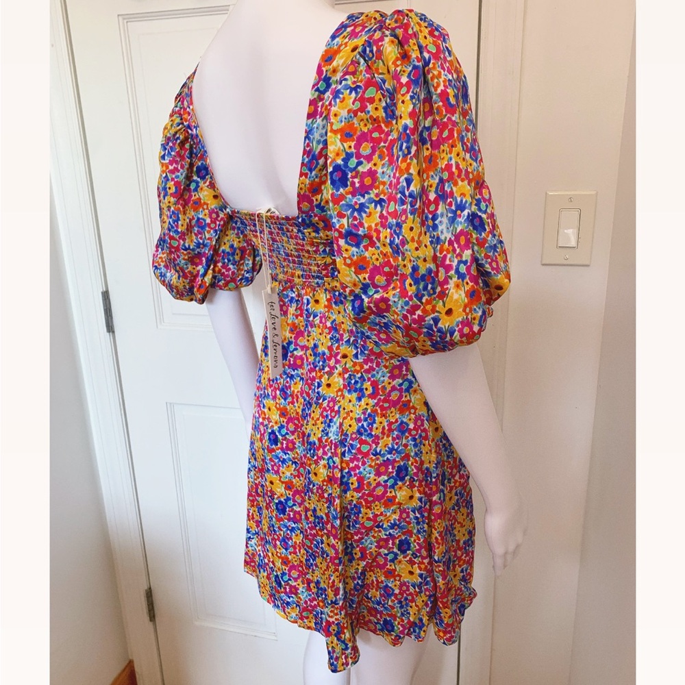 For Love & Lemons Sasha Mini Dress Blue Dizzy Floral - Picture 4 of 6